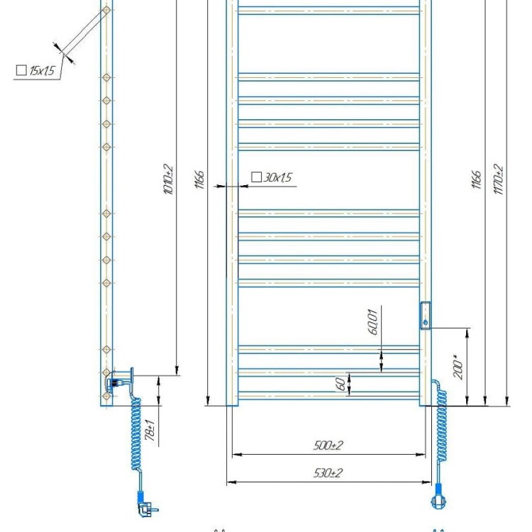 Рушникосушарка електрична MARIO Кіото-I 1170 x 530 TR2.0 К таймер-регулятор - Основні контакти 05