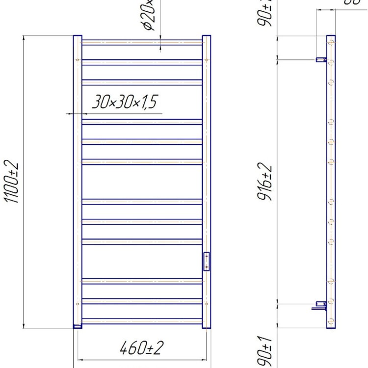 Рушникосушарка електрична MARIO Преміум Класік-I 1100x500 TR К таймер-регулятор - Основні контакти 06