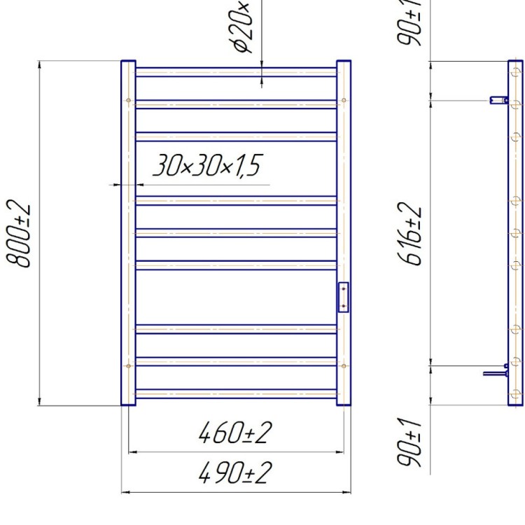 Рушникосушарка електрична MARIO Преміум Класік — I 800x500 TR К таймер-регулятор - Основні контакти 06