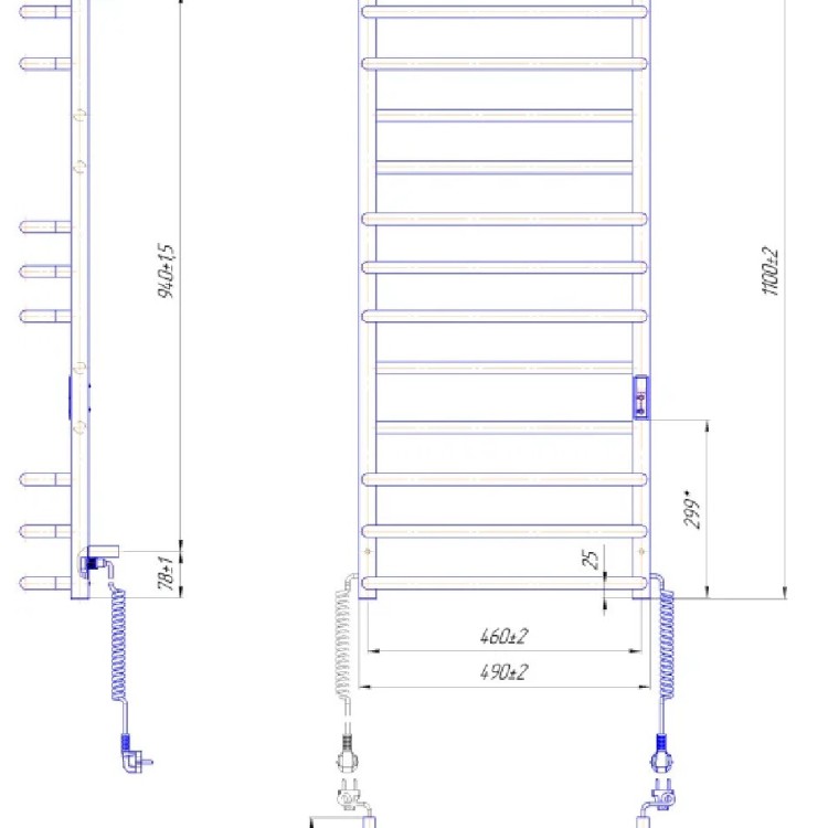Рушникосушарка електрична MARIO Преміум Люкс-I 1100 x 500 TR К таймер-регулятор - Основні контакти 04