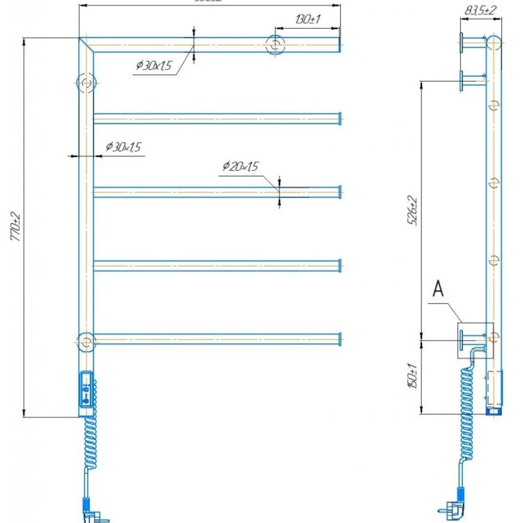 Рушникосушарка електрична MARIO Romeo-І 770 х 530 ТR лівий таймер-регулятор - Основні контакти 04