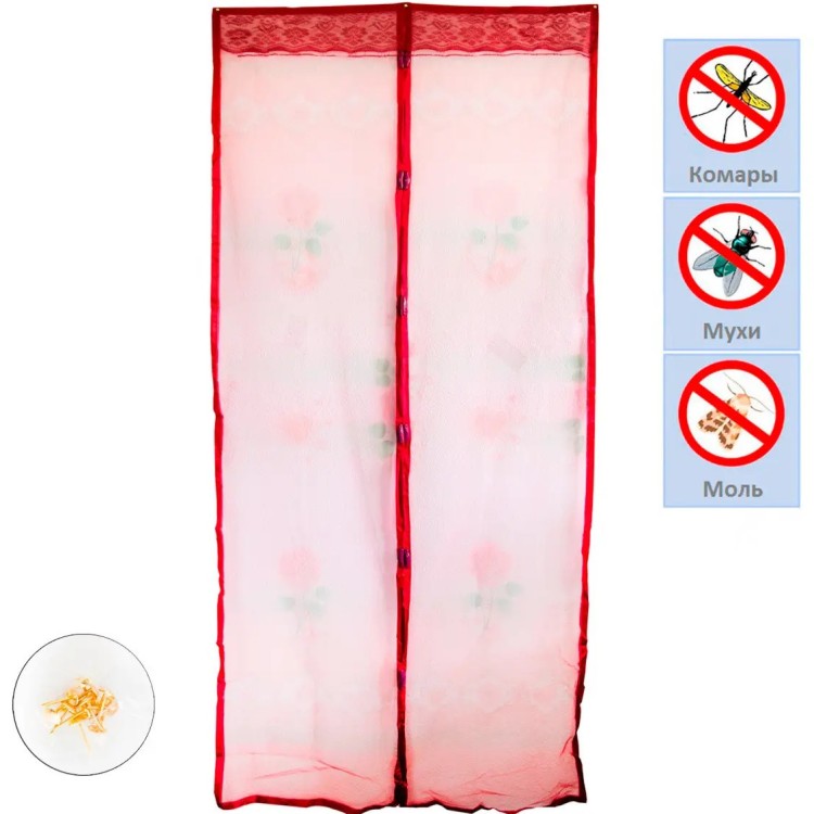 Москитная сетка на дверь на магнитах Красная с рисунком 208х98см - Основные контакты 01 