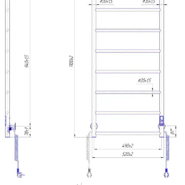Рушникосушарка електрична MARIO Класік F HP-I 1090 x 530 TR К таймер-регулятор - Основні контакти 05