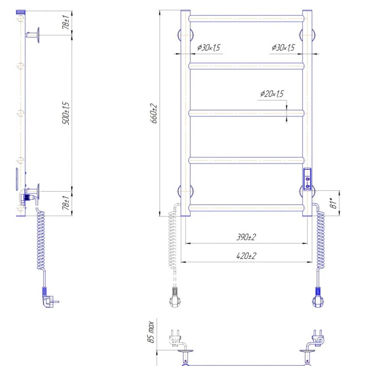 Полотенцесушитель электрический MARIO Классик F HP-I 650 x 430 TR таймер-регулятор - Основные контакты 05