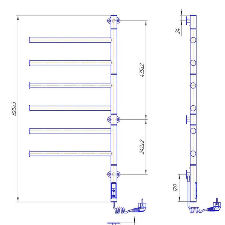 Рушникосушарка  електрична MARIO Веєр-I 800x445 TR поворотна - Основні контакти 04