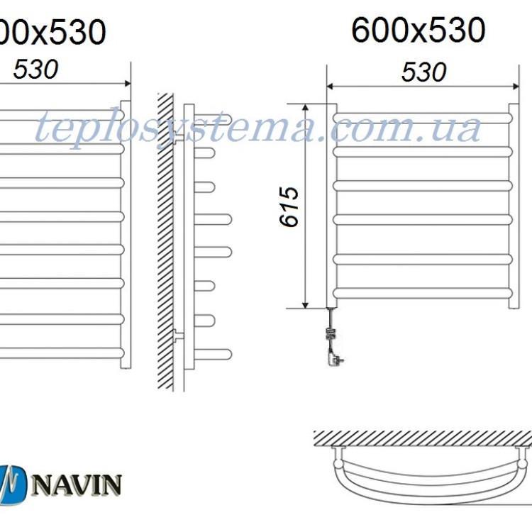 Сушарка для рушників електрична NAVIN Омега 530 х 600 (без терморегулятора) - Основні контакти 02