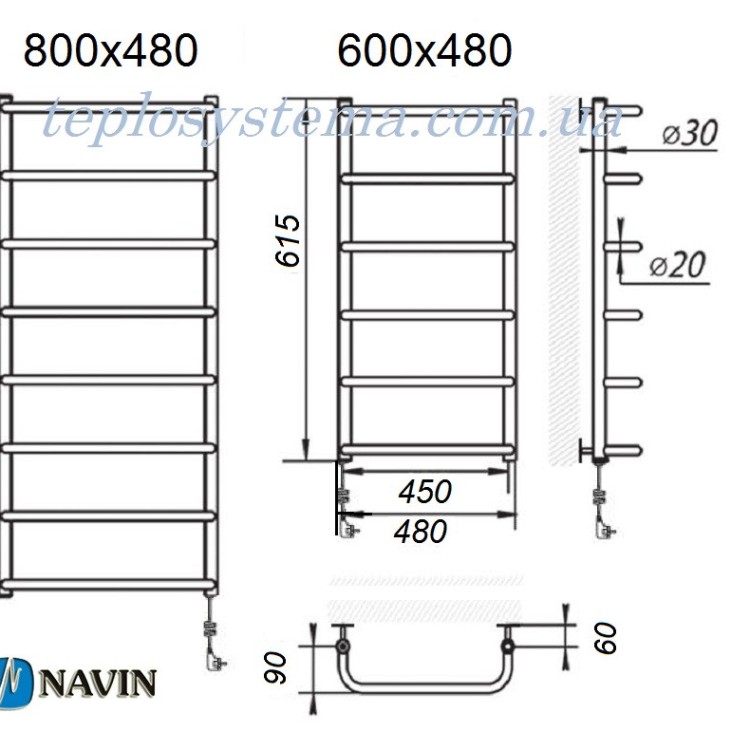 Сушарка для рушників електрична NAVIN Симфонія 480 х 600 (з терморегулятором) - Основні контакти 04
