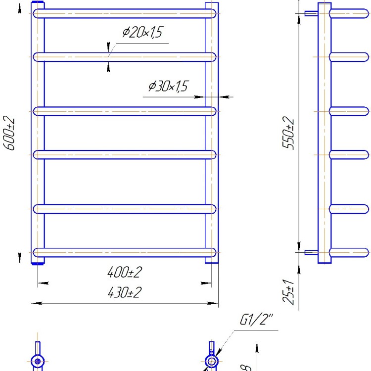Рушникосушарка водяна MARIO Стандарт 600 х 430/400 - Основні контакти 03