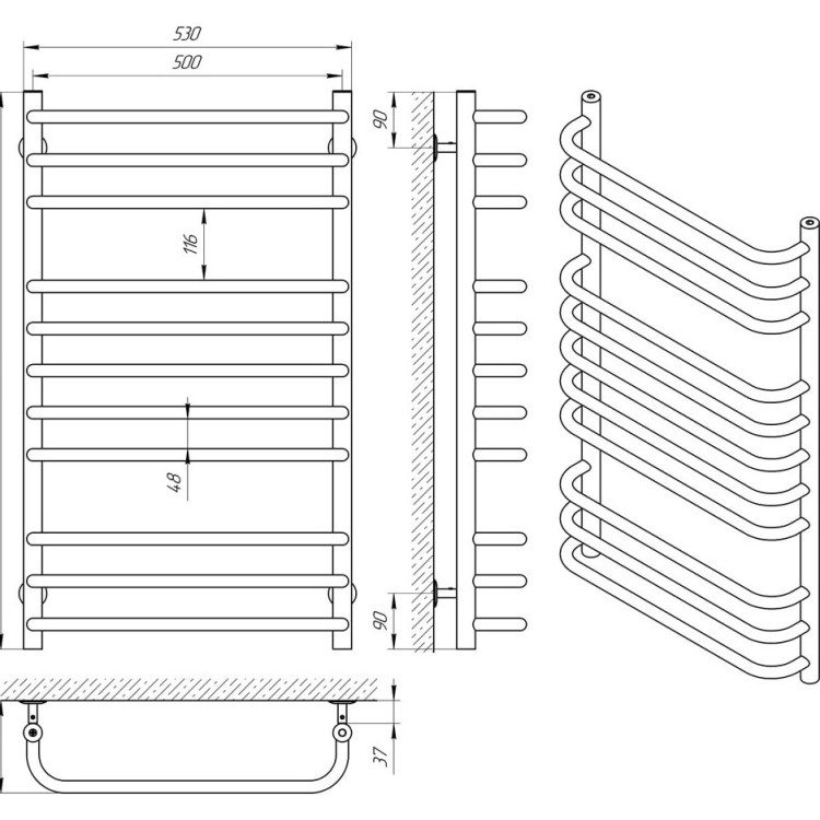 Водяна рушникосушарка  LARIS Стандарт П9 500 х 900 - Основні контакти 06