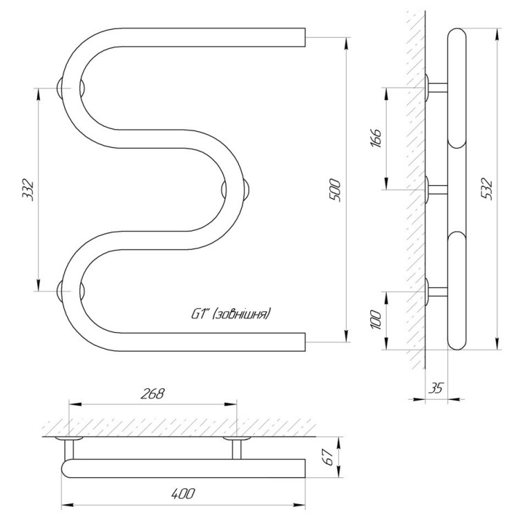 Водяна рушникосушарка LARIS Змійовик 32 РС3 400 х 500 1'' - Основні контакти 04
