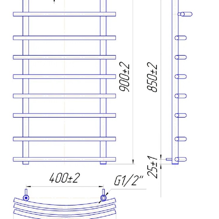 Рушникосушарка водяна Маріо 900 х 530/400 (Mario) - Основні контакти 02
