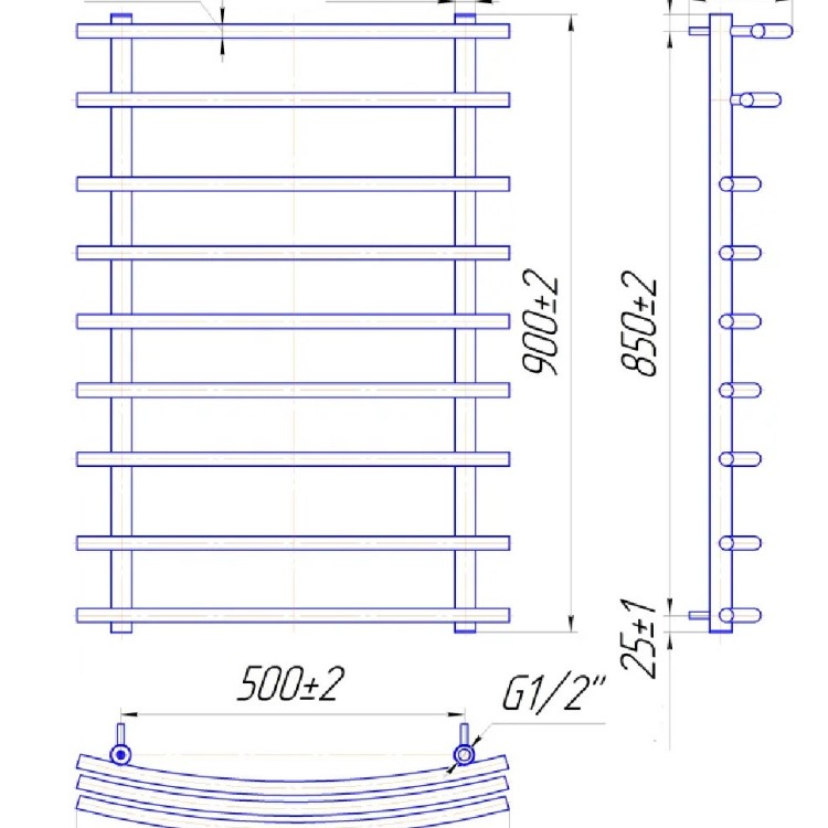 Рушникосушарка водяна Маріо 900 х 630/500 (Mario) - Основні контакти 02