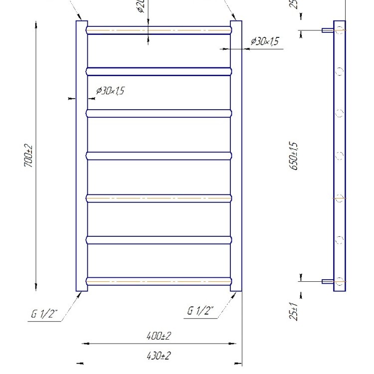 Рушникосушарка  водяна MARIO Класік F 700х430/400 - Основні контакти 05