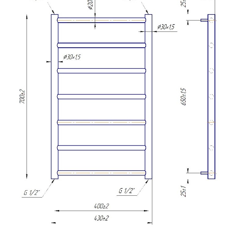 Рушникосушарка водяна MARIO Класік F 700х530/500 - Основні контакти 05