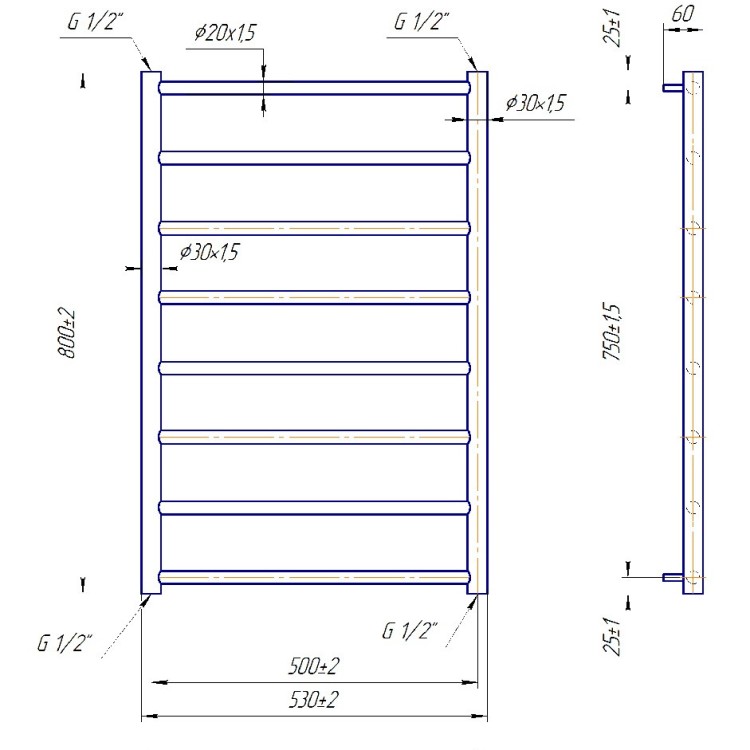 Рушникосушарка водяна MARIO Класік F 800х530/500 - Основні контакти 05
