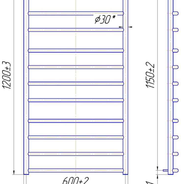 Рушникосушарка водяна  MARIO Класік 1200 х 630/600 - Основні контакти 02