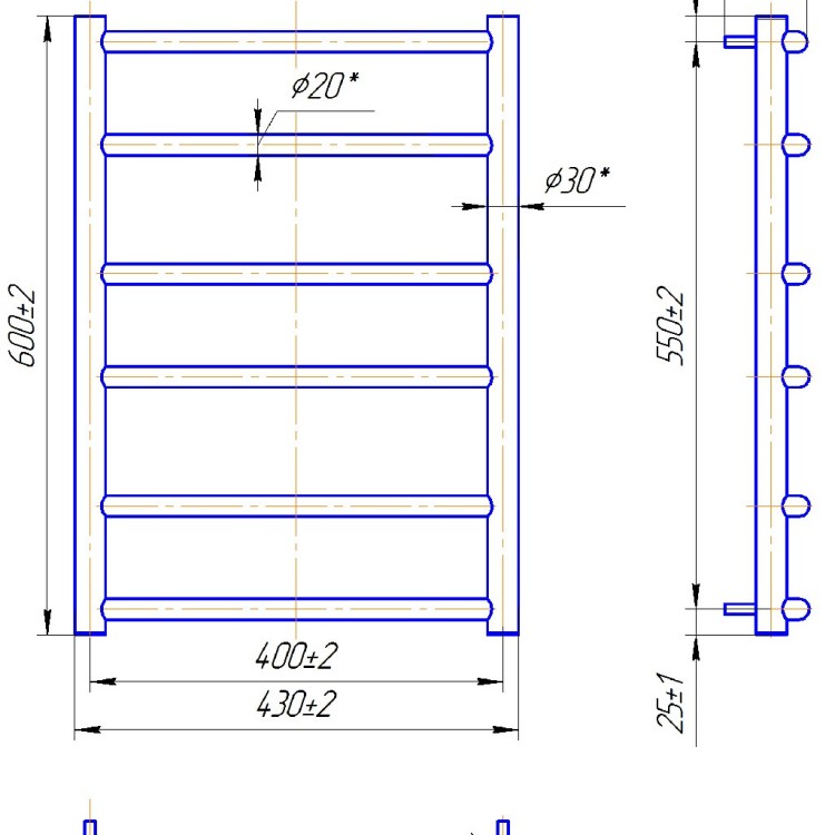 Рушникосушарка водяна  MARIO Класік 600 х 430/400 - Основні контакти 04