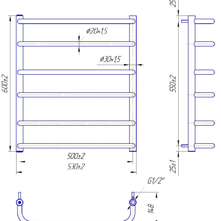 Рушникосушарка водяна MARIO Стандарт 600/530/500 - Основні контакти 03