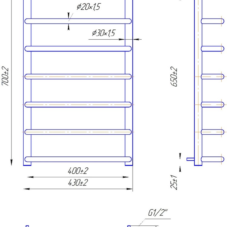 Рушникосушарка водяна MARIO Стандарт 700/430/400 - Основні контакти 03
