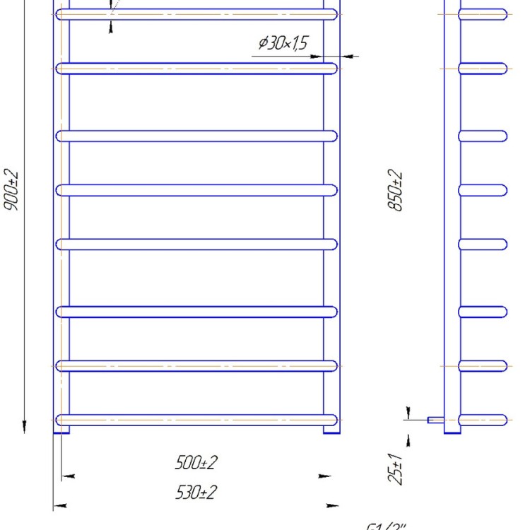 Рушникосушарка водяна  MARIO Стандарт 900 х 530/500 - Основні контакти 03
