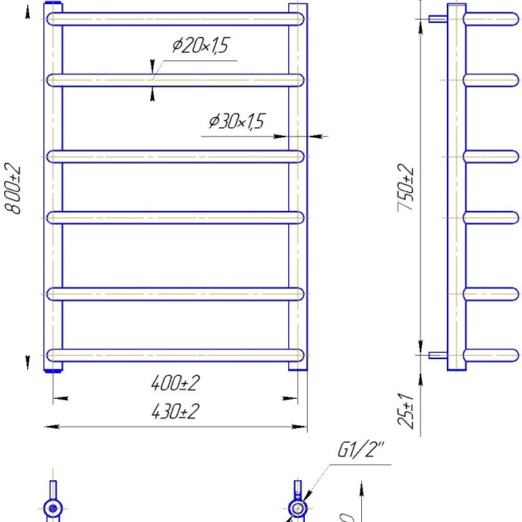 Рушникосушарка водяна  MARIO Стандарт HP 800x430/400 - Основні контакти 02