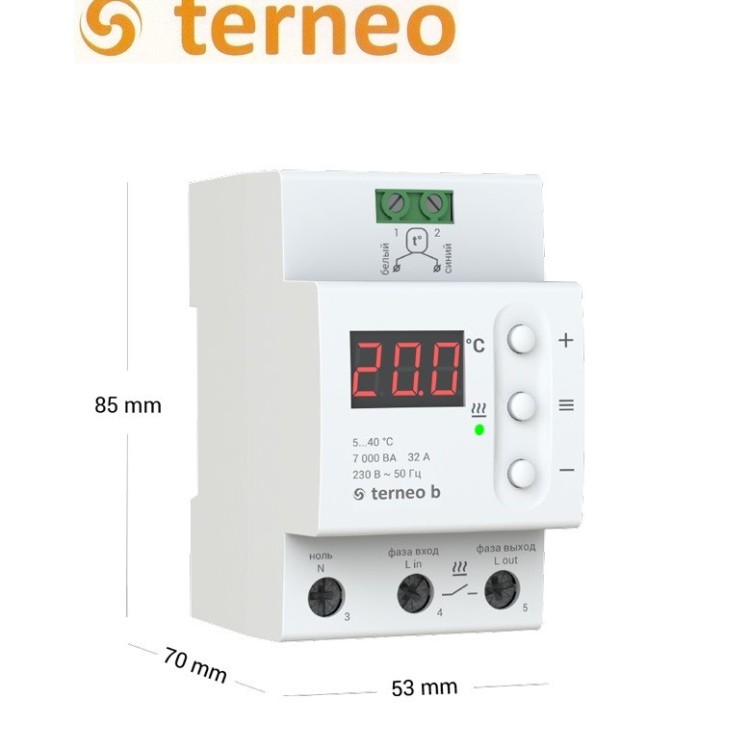 Терморегулятор для теплої підлоги Terneo b 32А (на DIN-рейку), Україна - Основні контакти 02