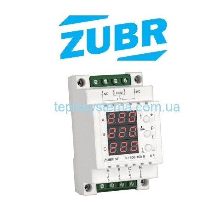 Трифазне реле контролю напруги ZUBR 3F (Україна) - Основні контакти  