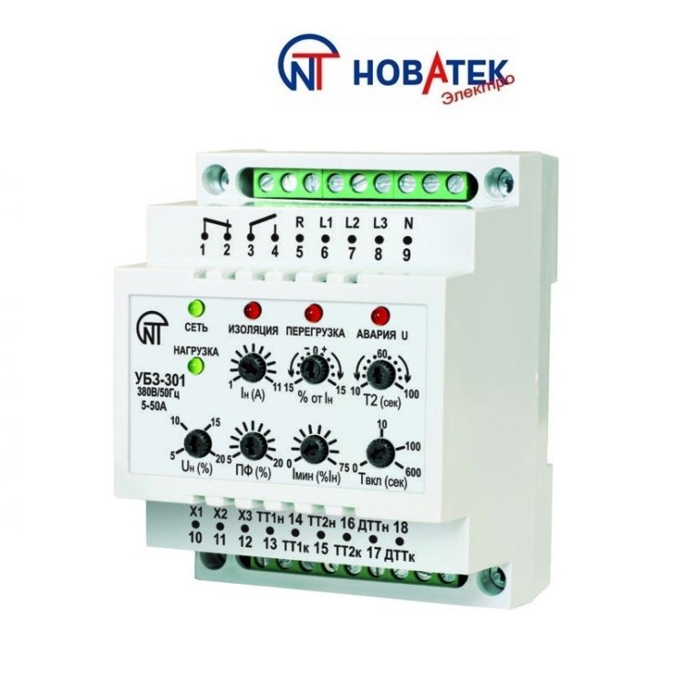 Універсальний блок захисту електродвигунів УБЗ — 301 (5-50 А) Новатек-Електро - Основні контакти 01 