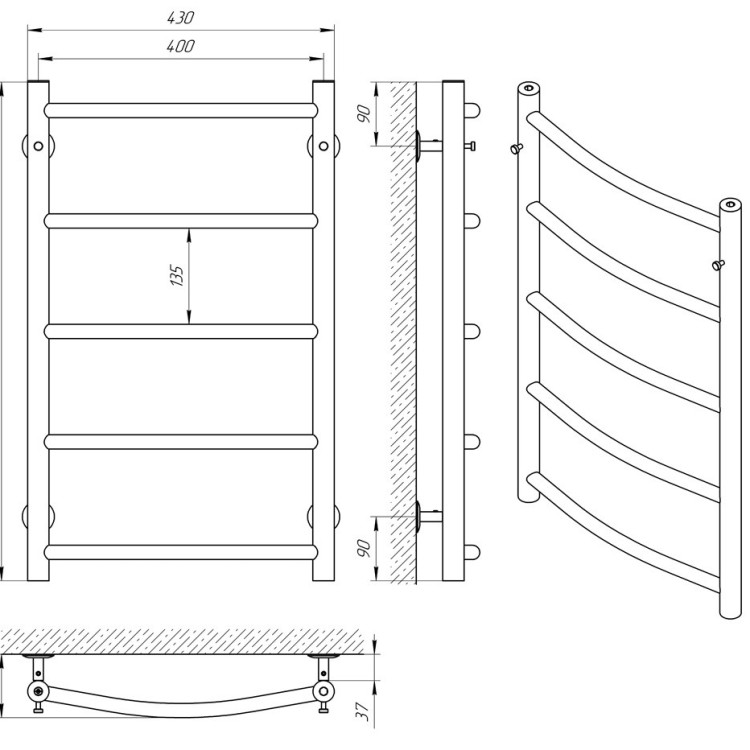 Водяна рушникосушарка Laris Флеш П5 400 х 700 - Основні контакти 04