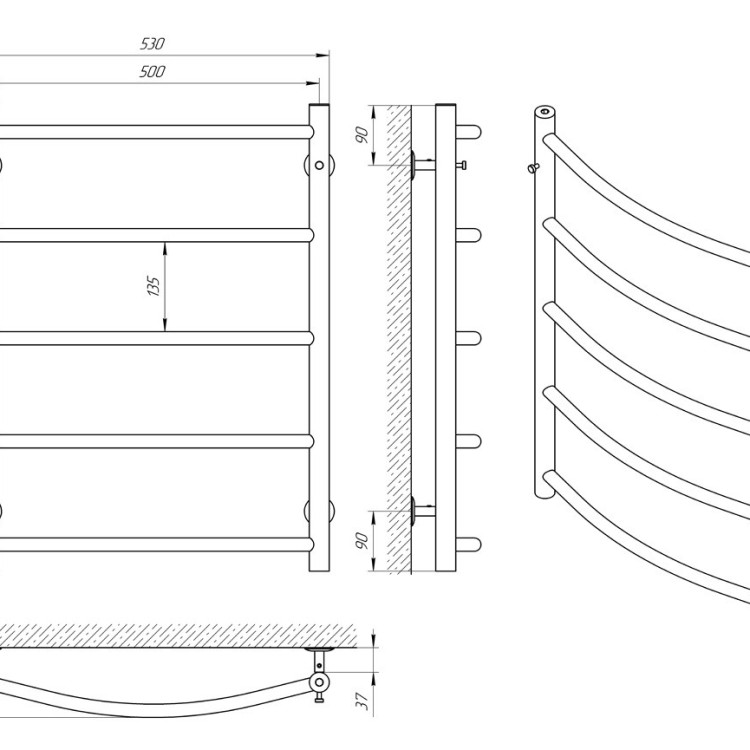 Водяна рушникосушарка Laris Флеш П5 500 х 700 - Основні контакти 04