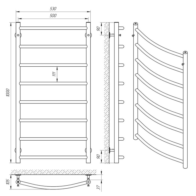 Водяна рушникосушарка Laris Флеш П8 500 х 1000 - Основні контакти 05
