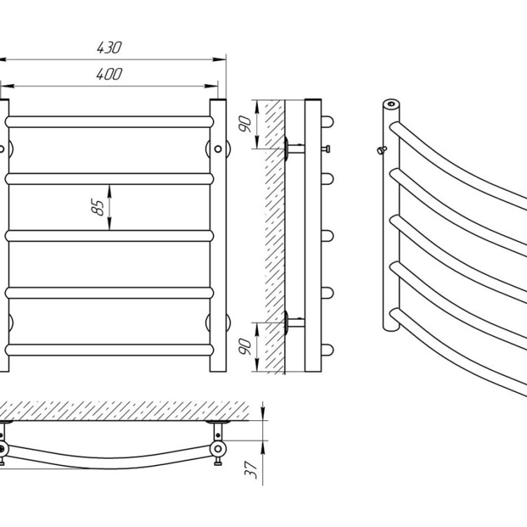 Водяна рушникосушарка Laris  Класік П5 400 х 500 - Основні контакти 06