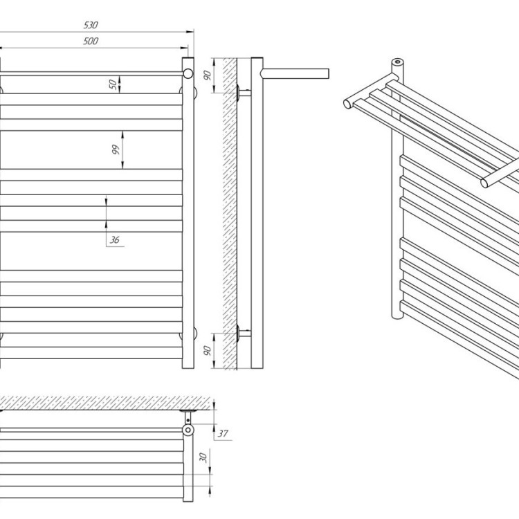 Водяна рушникосушарка Laris Кватро П10 500 х 800 з полицею - Основні контакти 06