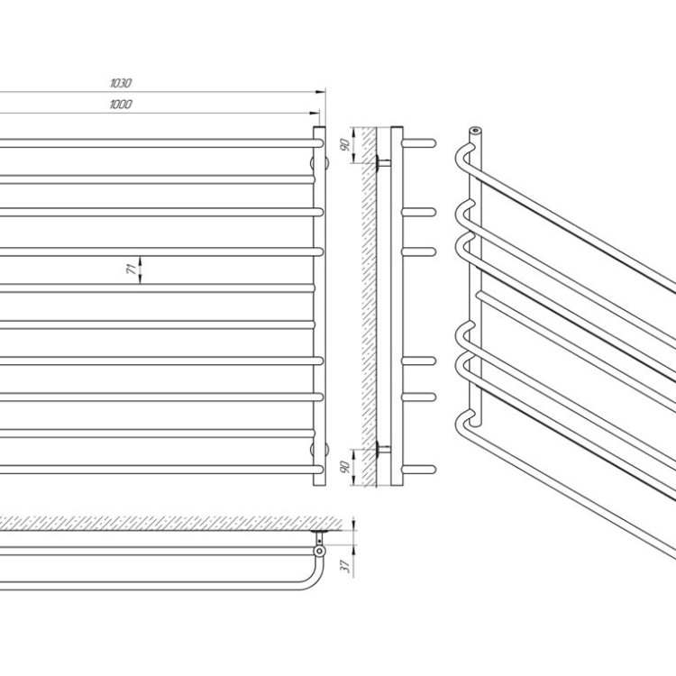 Водяна рушникосушарка Laris Практік П10 1000 х 900 - Основні контакти 03